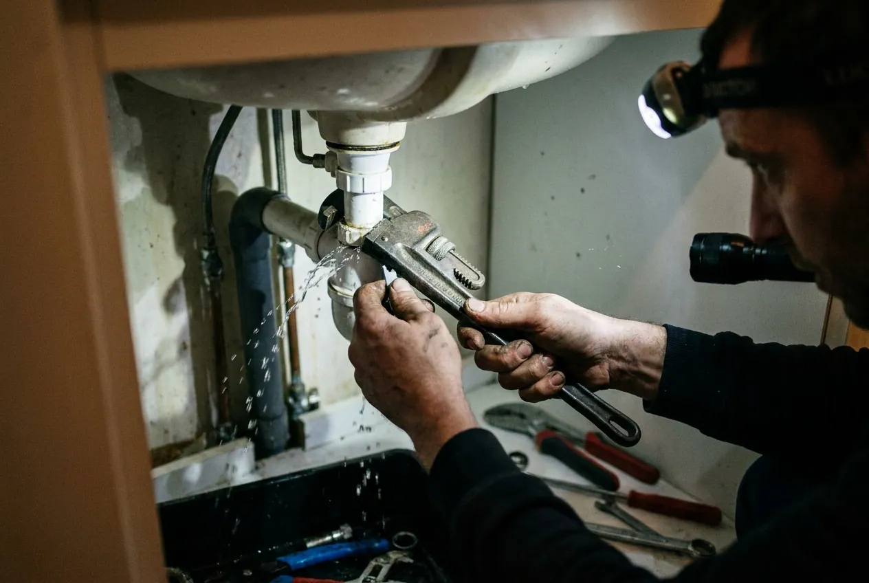 Plombier intervenant de nuit pour une urgence dans un logement de Chilly-Mazarin